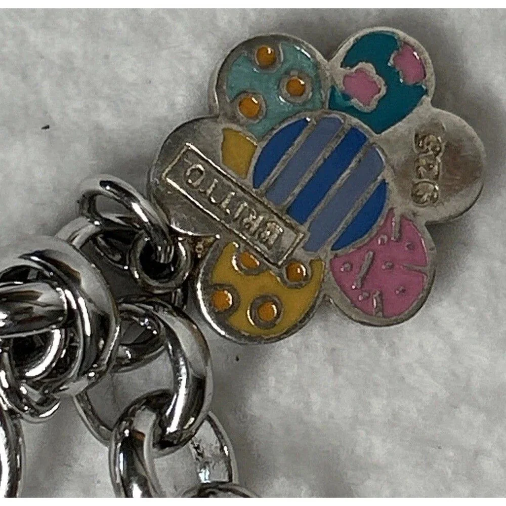 Romero Britto Sterling Silver Enamel Flower Charm On 925 Link Bracelet Art Basel